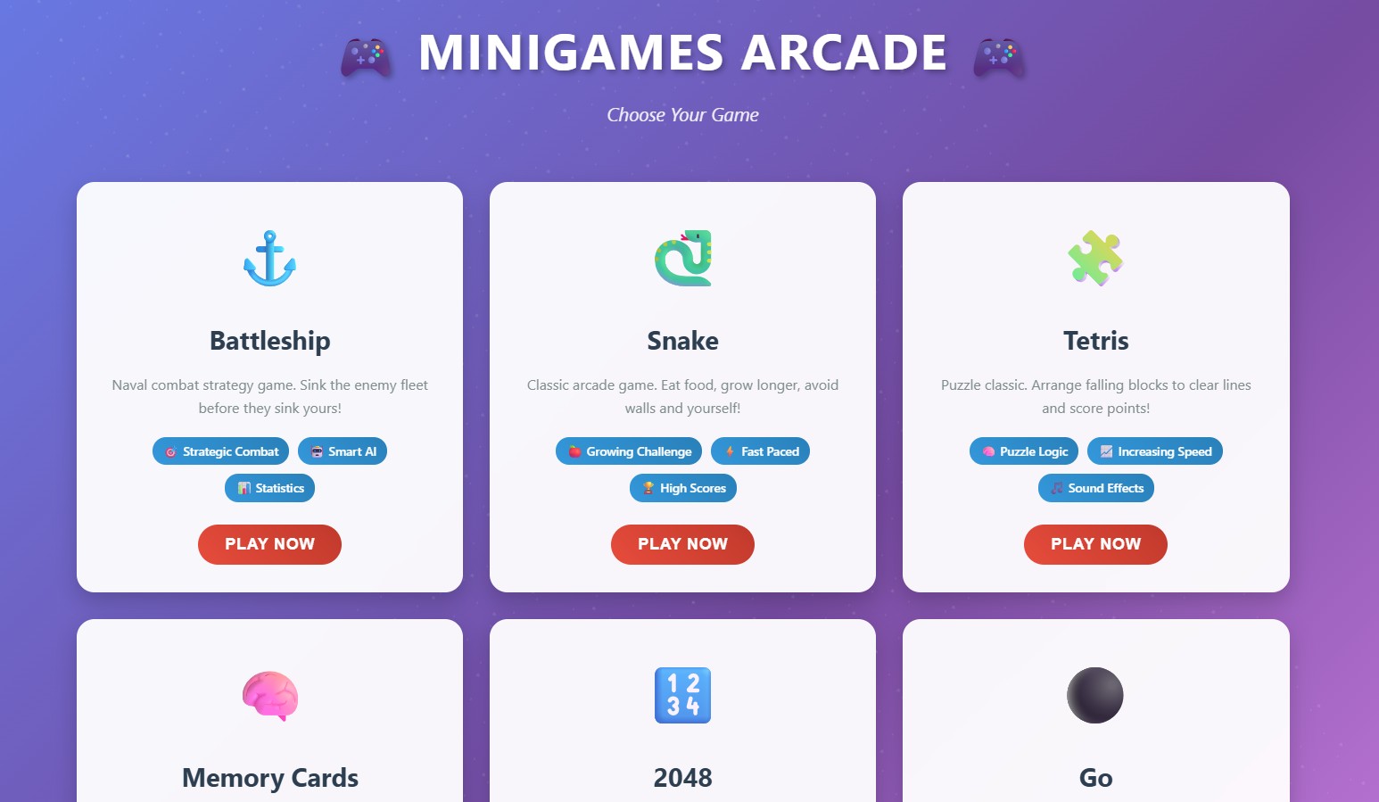 Mini games project home screen